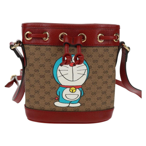 GUCCI Doraemon Micro GG Supreme Shoulder Bag PVC Beige Gold 647801 Auth 168092M