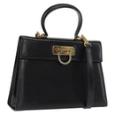 Salvatore Ferragamo Gancini Hand Bag Leather 2way Black Gold Auth 168101-1