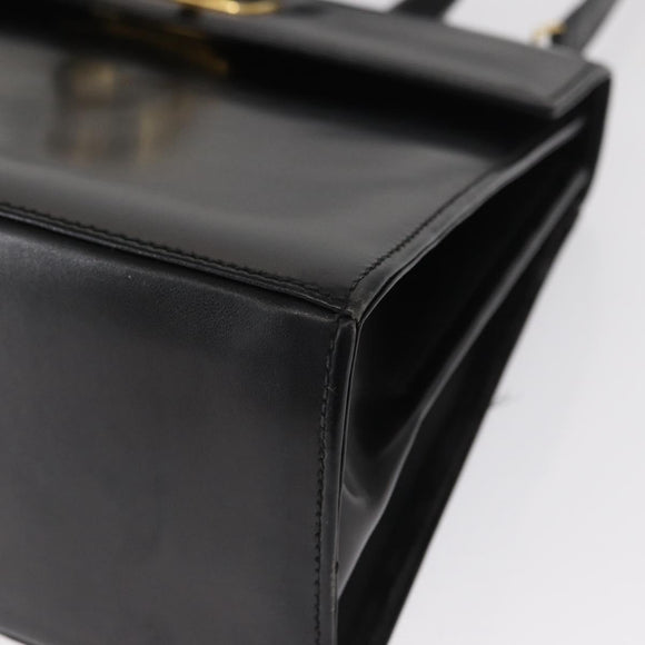Salvatore Ferragamo Gancini Hand Bag Leather 2way Black Gold Auth 168101