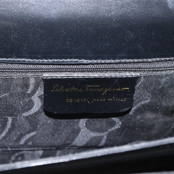 Salvatore Ferragamo Gancini Hand Bag Leather 2way Black Gold Auth 168101