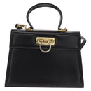 Salvatore Ferragamo Gancini Hand Bag Leather 2way Black Gold Auth 168101-13