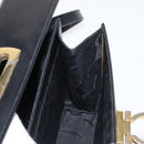 Salvatore Ferragamo Gancini Hand Bag Leather 2way Black Gold Auth 168101-24
