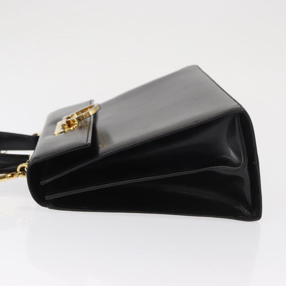 Salvatore Ferragamo Gancini Hand Bag Leather 2way Black Gold Auth 168101
