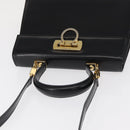 Salvatore Ferragamo Gancini Hand Bag Leather 2way Black Gold Auth 168101-6