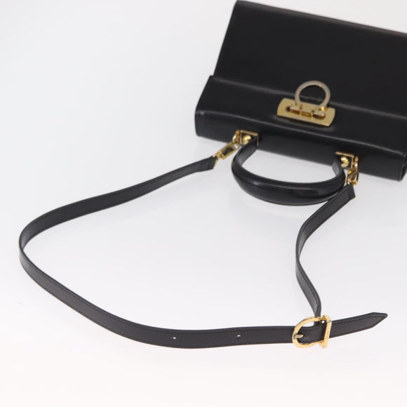 Salvatore Ferragamo Gancini Hand Bag Leather 2way Black Gold Auth 168101