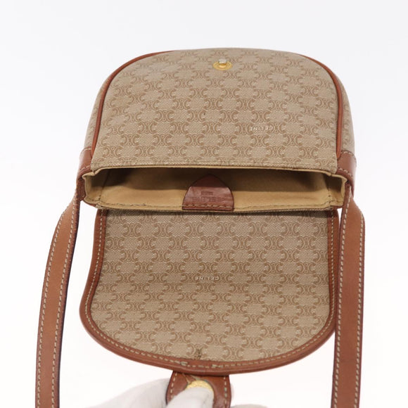 CELINE Macadam Canvas Shoulder Bag PVC Beige Gold Auth 168102