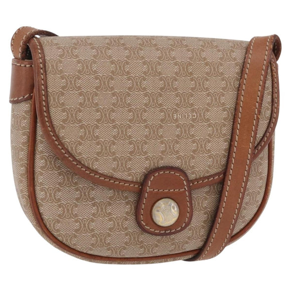 CELINE Macadam Canvas Shoulder Bag PVC Beige Gold Auth 168102