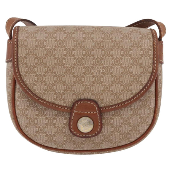 CELINE Macadam Canvas Shoulder Bag PVC Beige Gold Auth 168102