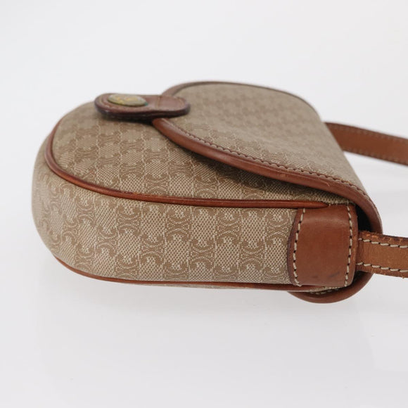 CELINE Macadam Canvas Shoulder Bag PVC Beige Gold Auth 168102