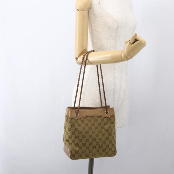 GUCCI GG Canvas Shoulder Bag Beige Gold 109143 Auth 168117