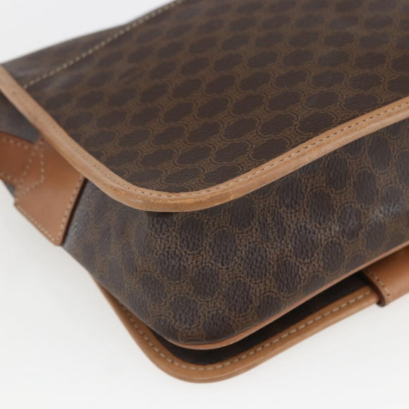 CELINE Macadam Canvas Shoulder Bag PVC Leather Brown Gold Auth 168118