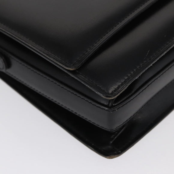 GUCCI Web Sherry Line Horsebit Shoulder Bag Leather Black Gold Auth 168125