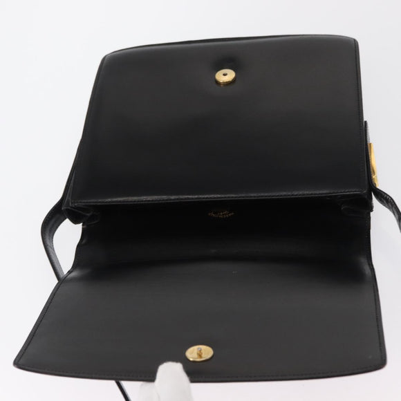 GUCCI Web Sherry Line Horsebit Shoulder Bag Leather Black Gold Auth 168125