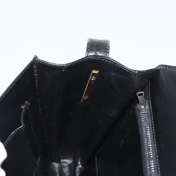 GUCCI Web Sherry Line Horsebit Shoulder Bag Leather Black Gold Auth 168125