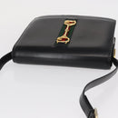 GUCCI Web Sherry Line Horsebit Shoulder Bag Leather Black Gold Auth 168125-6