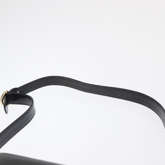 GUCCI Web Sherry Line Horsebit Shoulder Bag Leather Black Gold Auth 168125