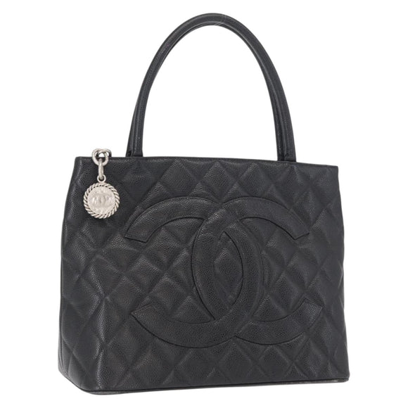 CHANEL Matelasse Reprint Tote Bag Caviar Skin Black CC Auth 168135