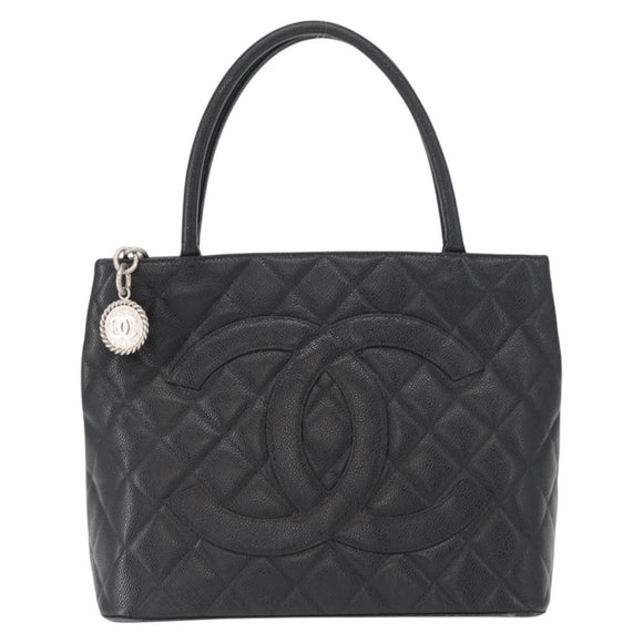 CHANEL Matelasse Reprint Tote Bag Caviar Skin Black CC Auth 168135