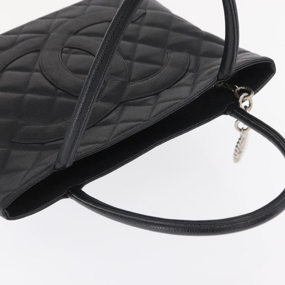 CHANEL Matelasse Reprint Tote Bag Caviar Skin Black CC Auth 168135