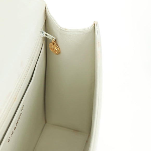 CHANEL COCO Mark Chain Shoulder Bag Leather White Gold CC Auth 168138V