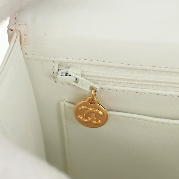 CHANEL COCO Mark Chain Shoulder Bag Leather White Gold CC Auth 168138V