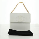 CHANEL COCO Mark Chain Shoulder Bag Leather White Gold CC Auth 168138V-12
