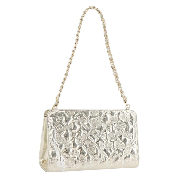 CHANEL Matelasse Shoulder Bag Patent leather Gold CC Auth 168139