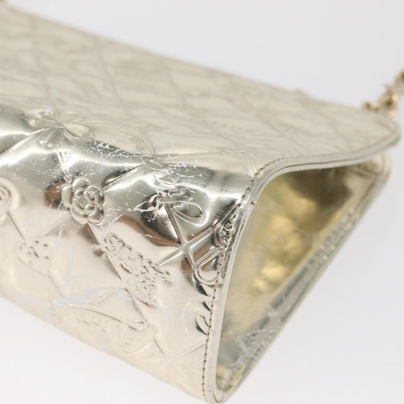 CHANEL Matelasse Shoulder Bag Patent leather Gold CC Auth 168139