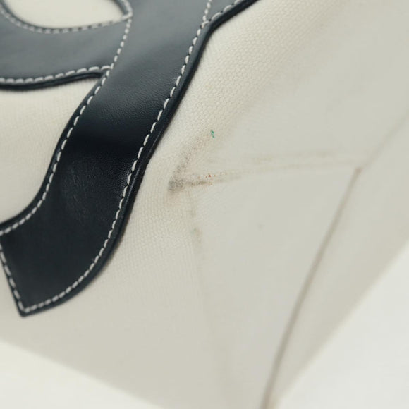 CHANEL Chain Choco Bar Line Shoulder Bag No5 Canvas White Silver CC Auth 168140V