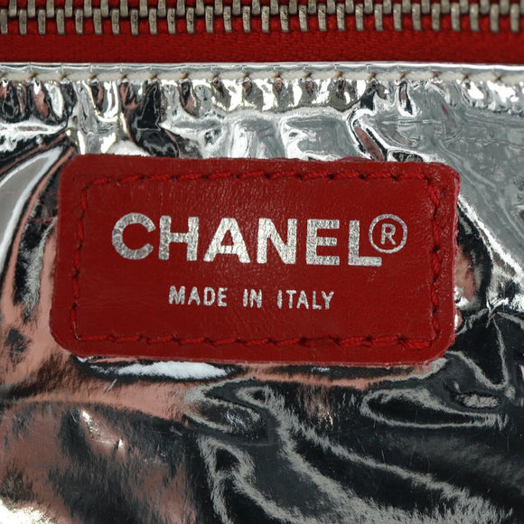 CHANEL Chain Choco Bar Line Shoulder Bag No5 Canvas White Silver CC Auth 168140V