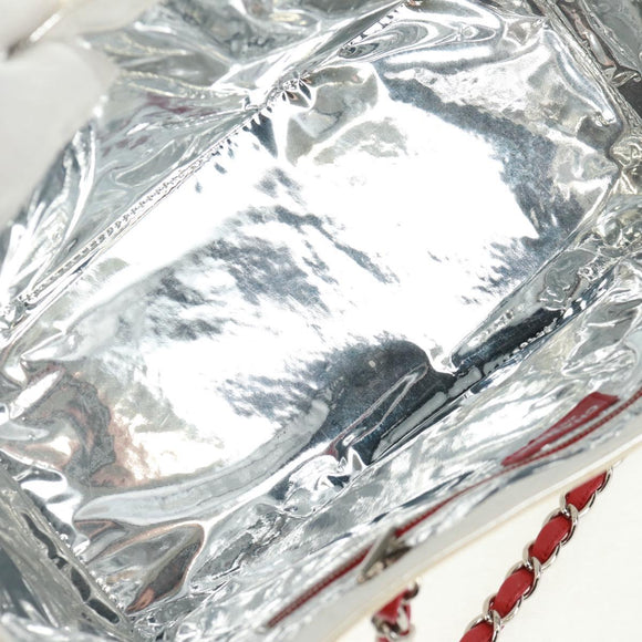 CHANEL Chain Choco Bar Line Shoulder Bag No5 Canvas White Silver CC Auth 168140V