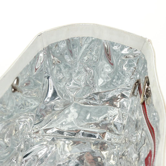 CHANEL Chain Choco Bar Line Shoulder Bag No5 Canvas White Silver CC Auth 168140V