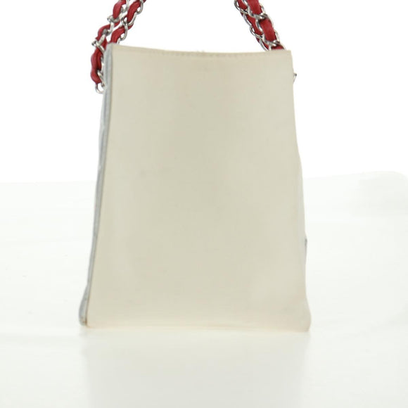 CHANEL Chain Choco Bar Line Shoulder Bag No5 Canvas White Silver CC Auth 168140V