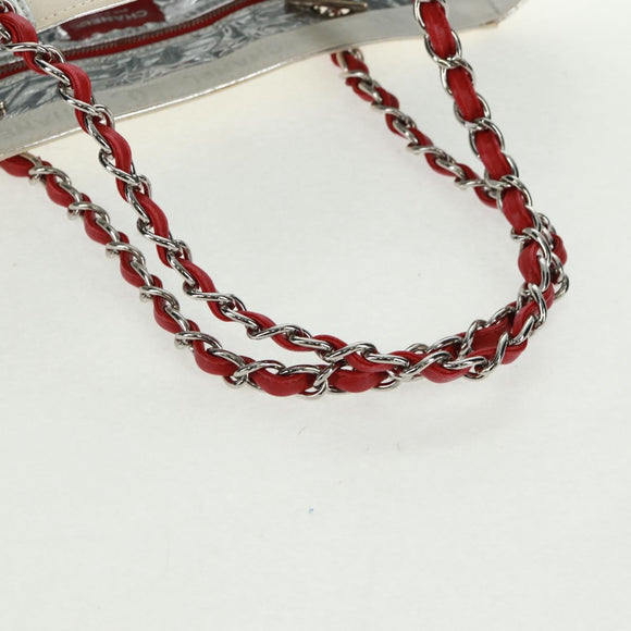 CHANEL Chain Choco Bar Line Shoulder Bag No5 Canvas White Silver CC Auth 168140V