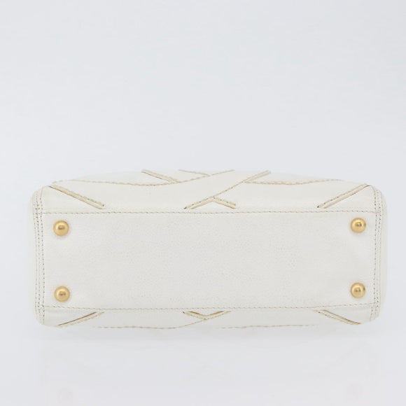 CHANEL COCO Mark Shoulder Bag Caviar Skin White Gold CC Auth 168141SAV