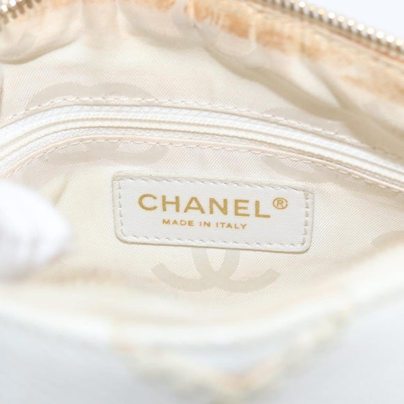 CHANEL COCO Mark Shoulder Bag Caviar Skin White Gold CC Auth 168141SAV