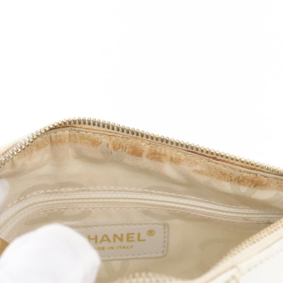 CHANEL COCO Mark Shoulder Bag Caviar Skin White Gold CC Auth 168141SAV