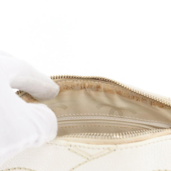 CHANEL COCO Mark Shoulder Bag Caviar Skin White Gold CC Auth 168141SAV