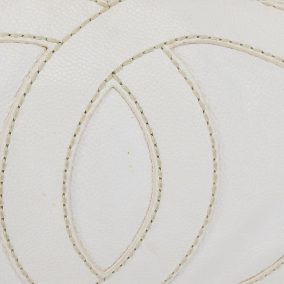 CHANEL COCO Mark Shoulder Bag Caviar Skin White Gold CC Auth 168141SAV