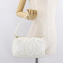 CHANEL COCO Mark Shoulder Bag Caviar Skin White Gold CC Auth 168141SAV-30