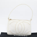 CHANEL COCO Mark Shoulder Bag Caviar Skin White Gold CC Auth 168141SAV-31