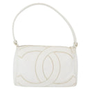 CHANEL COCO Mark Shoulder Bag Caviar Skin White Gold CC Auth 168141SAV-4