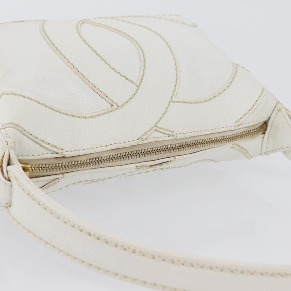 CHANEL COCO Mark Shoulder Bag Caviar Skin White Gold CC Auth 168141SAV