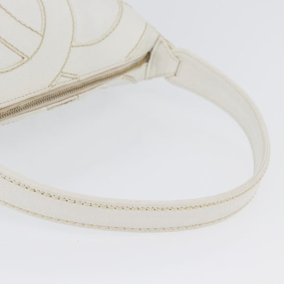 CHANEL COCO Mark Shoulder Bag Caviar Skin White Gold CC Auth 168141SAV