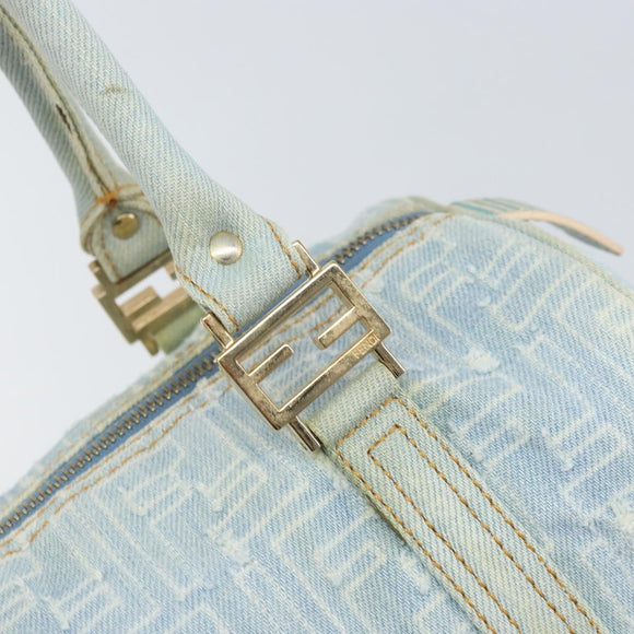 FENDI Zucca Canvas Hand Bag Light Blue Gold Auth 168153V