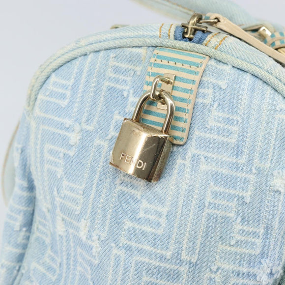 FENDI Zucca Canvas Hand Bag Light Blue Gold Auth 168153V