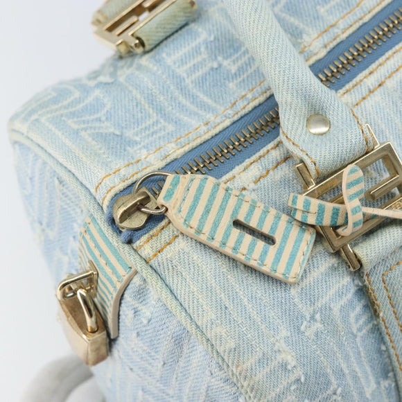 FENDI Zucca Canvas Hand Bag Light Blue Gold Auth 168153V