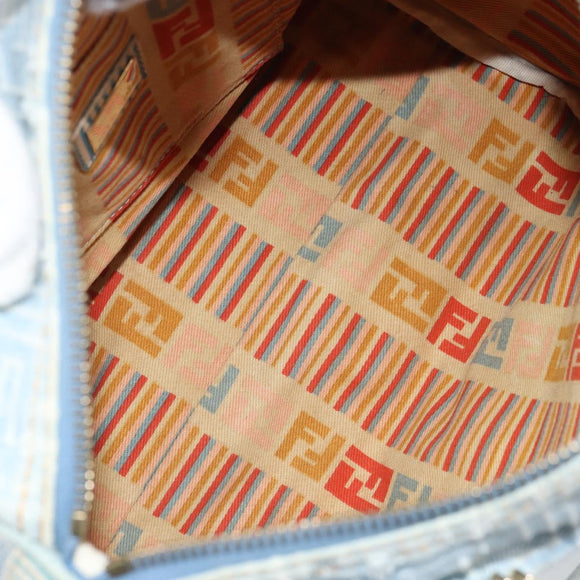 FENDI Zucca Canvas Hand Bag Light Blue Gold Auth 168153V