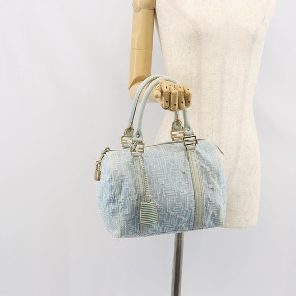 FENDI Zucca Canvas Hand Bag Light Blue Gold Auth 168153V
