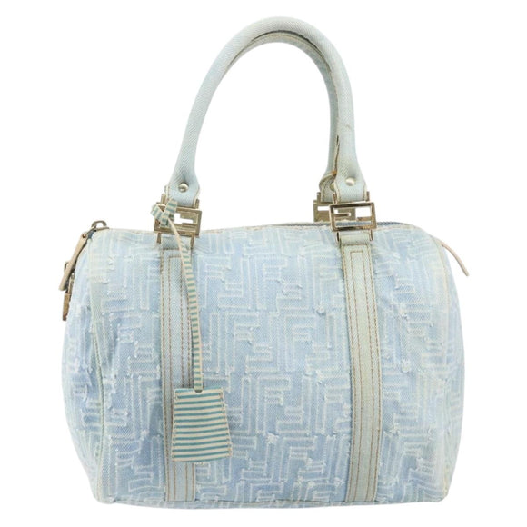 FENDI Zucca Canvas Hand Bag Light Blue Gold Auth 168153V